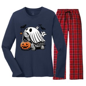 Halloween Turtle Ghost Pumpkin Costume Terrapin Tortoise Women's Long Sleeve Flannel Pajama Set 