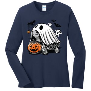 Halloween Turtle Ghost Pumpkin Costume Terrapin Tortoise Ladies Long Sleeve Shirt