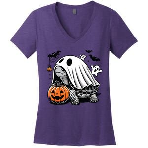 Halloween Turtle Ghost Pumpkin Costume Terrapin Tortoise Women's V-Neck T-Shirt