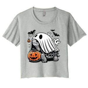 Halloween Turtle Ghost Pumpkin Costume Terrapin Tortoise Women's Crop Top Tee