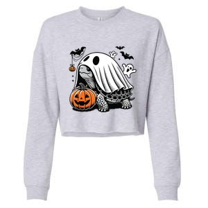 Halloween Turtle Ghost Pumpkin Costume Terrapin Tortoise Cropped Pullover Crew