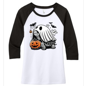 Halloween Turtle Ghost Pumpkin Costume Terrapin Tortoise Women's Tri-Blend 3/4-Sleeve Raglan Shirt