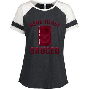 Here To Get Sauced Funny Cranberry Sauce Thanksgiving Food Enza Ladies Jersey Colorblock Tee