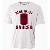 Here To Get Sauced Funny Cranberry Sauce Thanksgiving Food Cooling Performance Crew T-Shirt