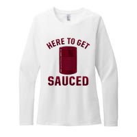 Here To Get Sauced Funny Cranberry Sauce Thanksgiving Food Womens CVC Long Sleeve Shirt