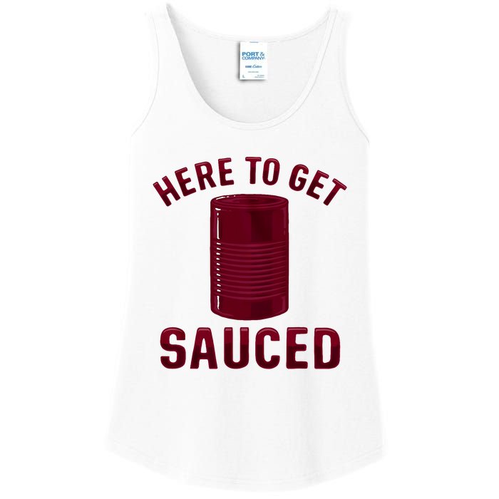 Here To Get Sauced Funny Cranberry Sauce Thanksgiving Food Ladies Essential Tank