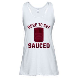 Here To Get Sauced Funny Cranberry Sauce Thanksgiving Food Ladies Essential Flowy Tank