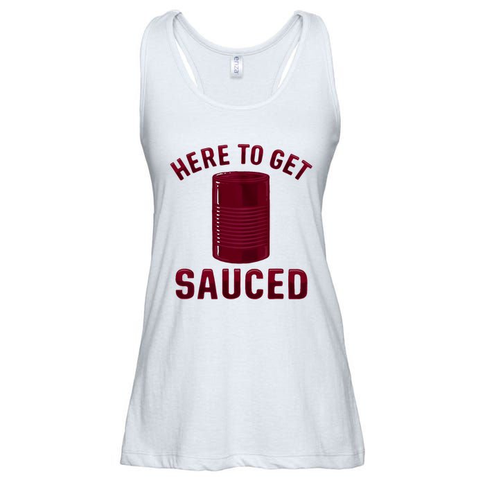 Here To Get Sauced Funny Cranberry Sauce Thanksgiving Food Ladies Essential Flowy Tank