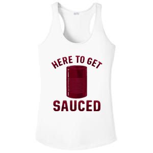 Here To Get Sauced Funny Cranberry Sauce Thanksgiving Food Ladies PosiCharge Competitor Racerback Tank