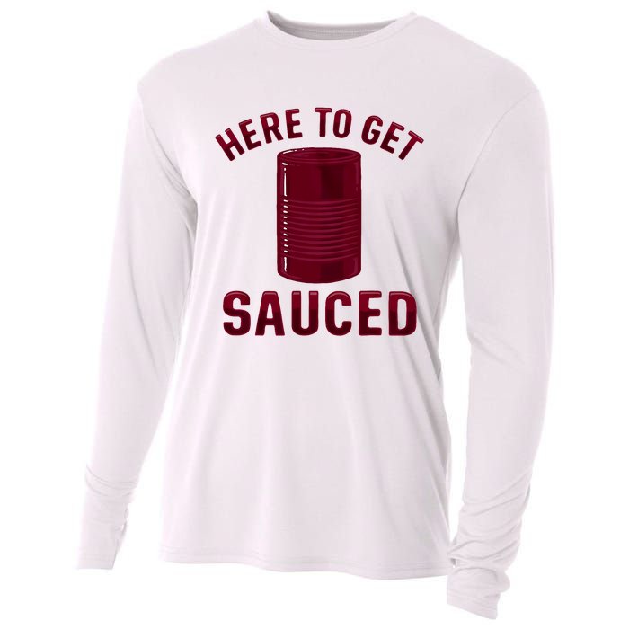 Here To Get Sauced Funny Cranberry Sauce Thanksgiving Food Cooling Performance Long Sleeve Crew