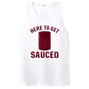 Here To Get Sauced Funny Cranberry Sauce Thanksgiving Food PosiCharge Competitor Tank