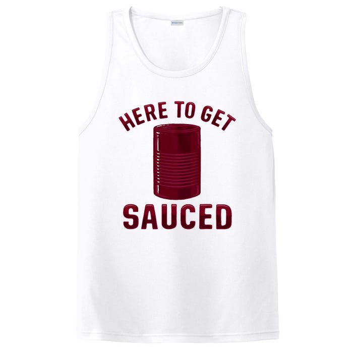 Here To Get Sauced Funny Cranberry Sauce Thanksgiving Food PosiCharge Competitor Tank