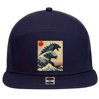 Hokusai The Great Kaiju Off Kanagawa Vintage Japanese Art 7 Panel Mesh Trucker Snapback Hat