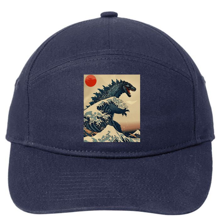 Hokusai The Great Kaiju Off Kanagawa Vintage Japanese Art 7-Panel Snapback Hat