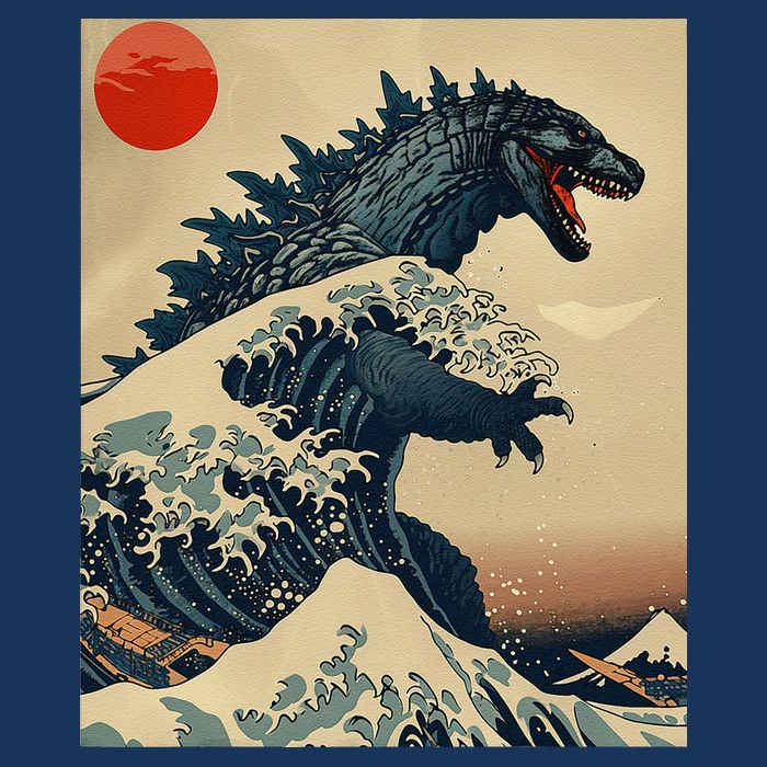 Hokusai The Great Kaiju Off Kanagawa Vintage Japanese Art Bucket Hat