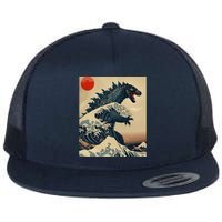 Hokusai The Great Kaiju Off Kanagawa Vintage Japanese Art Flat Bill Trucker Hat