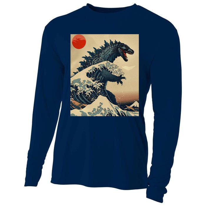 Hokusai The Great Kaiju Off Kanagawa Vintage Japanese Art Cooling Performance Long Sleeve Crew