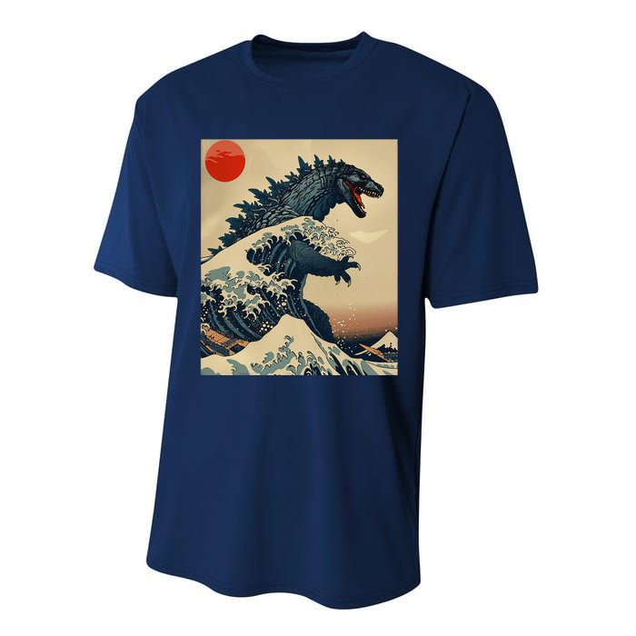 Hokusai The Great Kaiju Off Kanagawa Vintage Japanese Art Performance Sprint T-Shirt