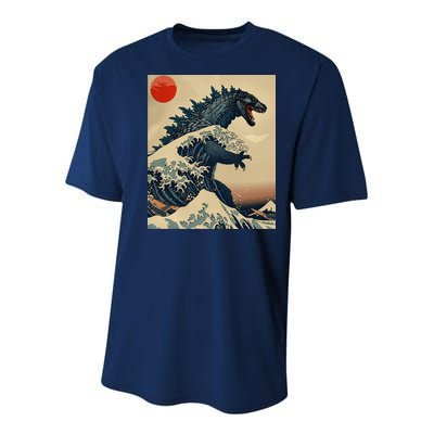 Hokusai The Great Kaiju Off Kanagawa Vintage Japanese Art Youth Performance Sprint T-Shirt