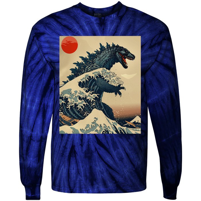 Hokusai The Great Kaiju Off Kanagawa Vintage Japanese Art Tie-Dye Long Sleeve Shirt