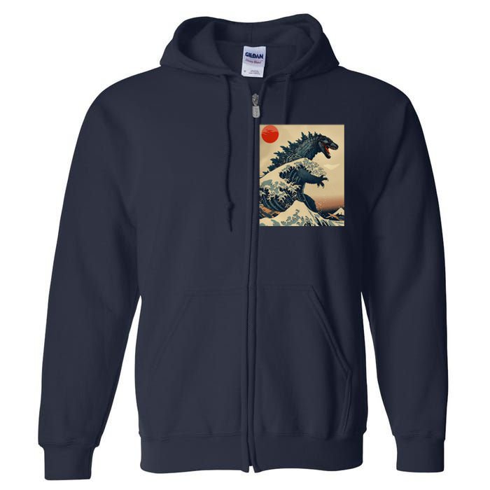 Hokusai The Great Kaiju Off Kanagawa Vintage Japanese Art Full Zip Hoodie