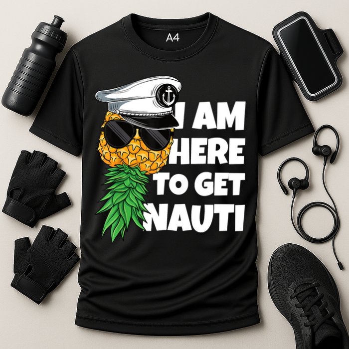 Here To Get Nauti Cruise Boat Upside Down Pineapple Swinger Cooling Performance Crew T-Shirt