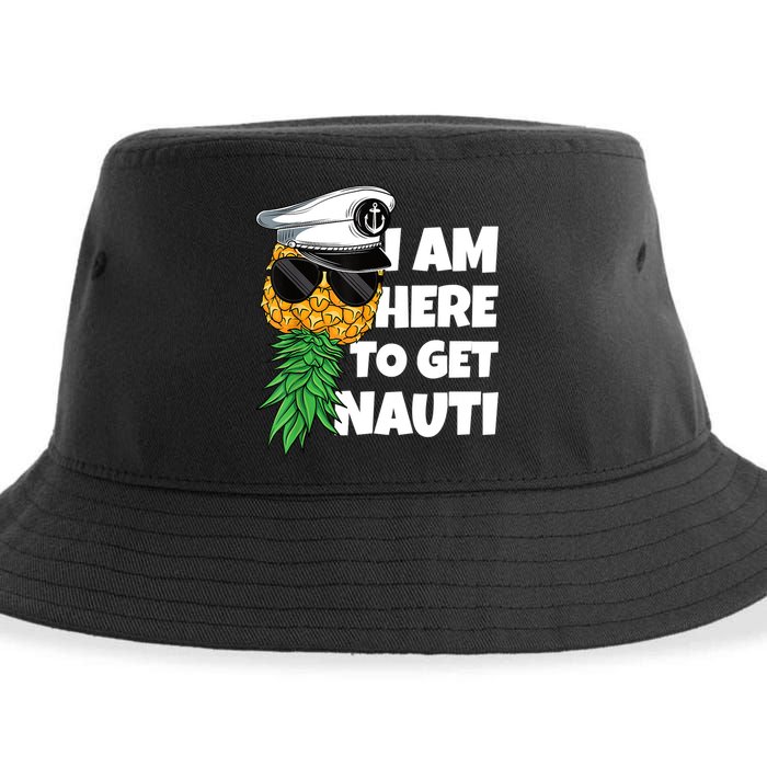 Here To Get Nauti Cruise Boat Upside Down Pineapple Swinger Sustainable Bucket Hat