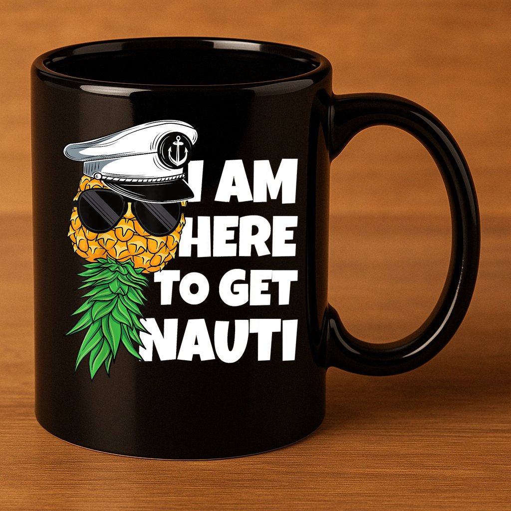Here To Get Nauti Cruise Boat Upside Down Pineapple Swinger 11oz C Handle Ceramic Mug