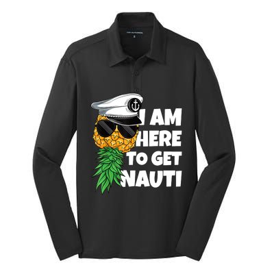 Here To Get Nauti Cruise Boat Upside Down Pineapple Swinger Silk Touch Performance Long Sleeve Polo