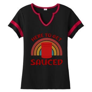 Here To Get Sauced Funny Cranberry Sauce Thanksgiving Food Ladies Halftime Notch Neck Tee