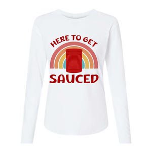 Here To Get Sauced Funny Cranberry Sauce Thanksgiving Food Womens Cotton Relaxed Long Sleeve T-Shirt