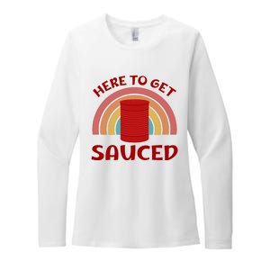 Here To Get Sauced Funny Cranberry Sauce Thanksgiving Food Womens CVC Long Sleeve Shirt