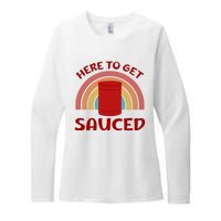 Here To Get Sauced Funny Cranberry Sauce Thanksgiving Food Womens CVC Long Sleeve Shirt