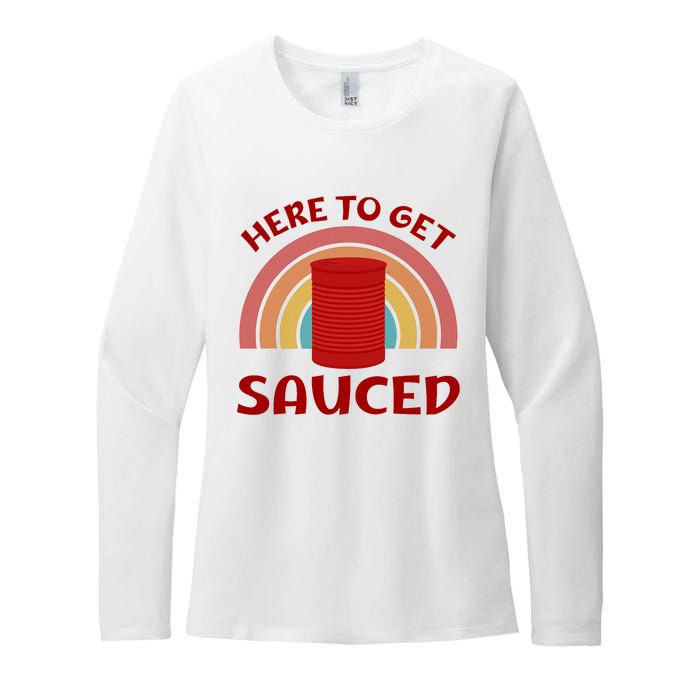 Here To Get Sauced Funny Cranberry Sauce Thanksgiving Food Womens CVC Long Sleeve Shirt