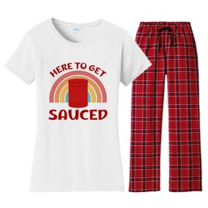 Here To Get Sauced Funny Cranberry Sauce Thanksgiving Food Women's Flannel Pajama Set