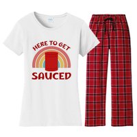 Here To Get Sauced Funny Cranberry Sauce Thanksgiving Food Women's Flannel Pajama Set