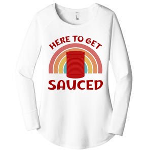 Here To Get Sauced Funny Cranberry Sauce Thanksgiving Food Women's Perfect Tri Tunic Long Sleeve Shirt