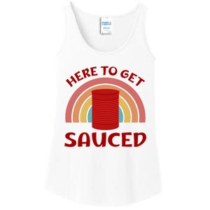 Here To Get Sauced Funny Cranberry Sauce Thanksgiving Food Ladies Essential Tank