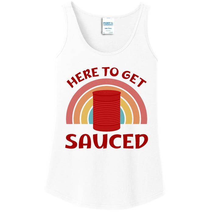 Here To Get Sauced Funny Cranberry Sauce Thanksgiving Food Ladies Essential Tank