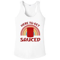 Here To Get Sauced Funny Cranberry Sauce Thanksgiving Food Ladies PosiCharge Competitor Racerback Tank