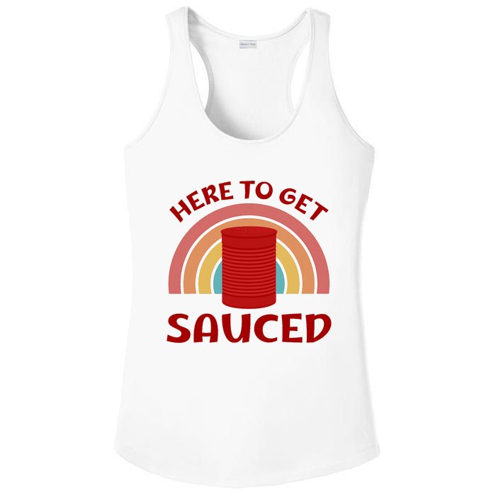 Here To Get Sauced Funny Cranberry Sauce Thanksgiving Food Ladies PosiCharge Competitor Racerback Tank