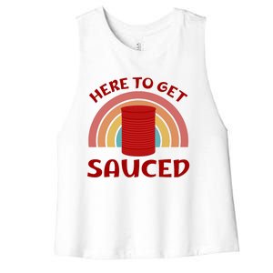 Here To Get Sauced Funny Cranberry Sauce Thanksgiving Food Women's Racerback Cropped Tank