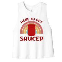 Here To Get Sauced Funny Cranberry Sauce Thanksgiving Food Women's Racerback Cropped Tank