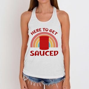 Here To Get Sauced Funny Cranberry Sauce Thanksgiving Food Women's Knotted Racerback Tank