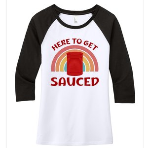 Here To Get Sauced Funny Cranberry Sauce Thanksgiving Food Women's Tri-Blend 3/4-Sleeve Raglan Shirt