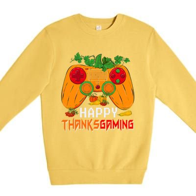 Happy Thanksgiving Gaming Game Controller Fall Pumpkin Lover Premium Crewneck Sweatshirt