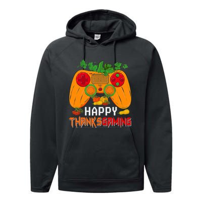 Happy Thanksgiving Gaming Game Controller Fall Pumpkin Lover Performance Fleece Hoodie