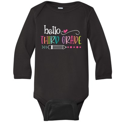 Hello Third Grade Fun 3rd Grade To School Gift Baby Long Sleeve Bodysuit