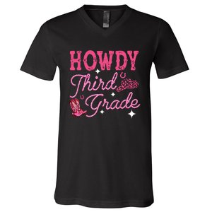 Howdy Third Grade 3rd Grade Teacher Western Cowboy Cowgirls V-Neck T-Shirt