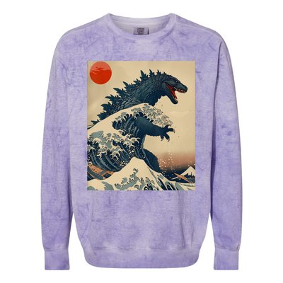 Hokusai The Great Kaiju Off Kanagawa Vintage Japanese Art Colorblast Crewneck Sweatshirt